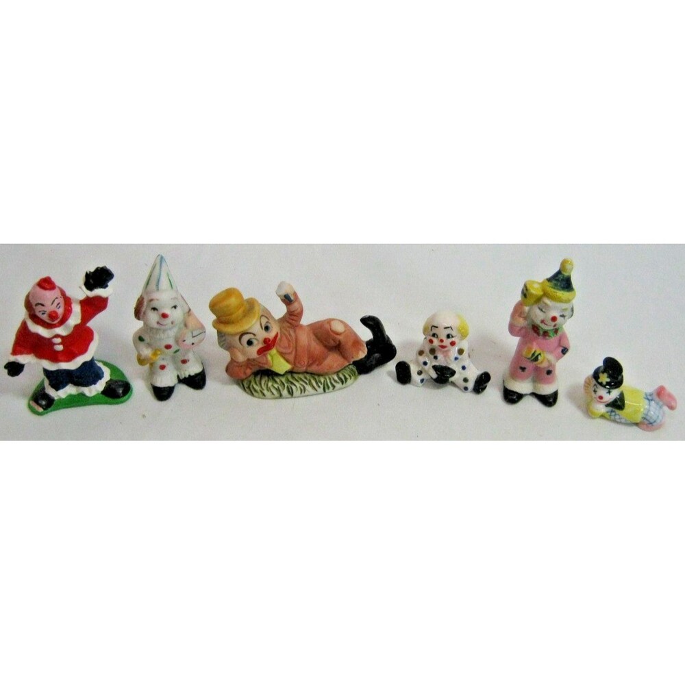 Vintage Clown and Child Small Decorative Ceramic Figurines - Lot Of 6